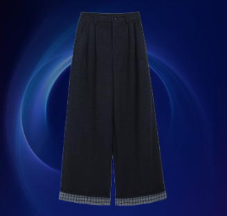 格子卷边休闲裤